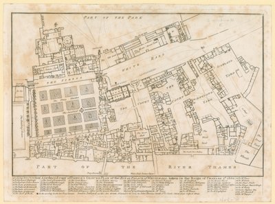 Plan du Palais de Whitehall, pris sous le règne de Charles II, 1680 - English School