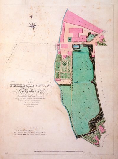 Plan des locaux et du domaine de la brasserie Stag, dessin manuscrit original des bureaux de George Saunders, vers 1807 - English School
