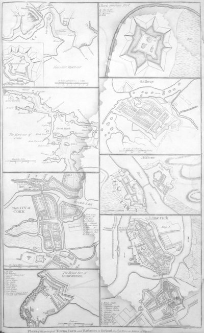 Plans des principales villes, forts et ports en Irlande, illustration de 