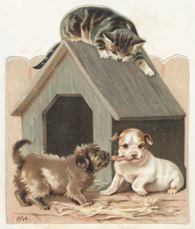 Chiots et chaton joueurs, Carte de Noël - English School