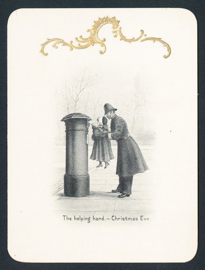 Policier soulevant une fille à la boîte aux lettres, Carte de Noël - English School