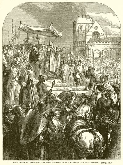 Le pape Urbain II prêchant la première croisade sur la place du marché de Clermont - English School