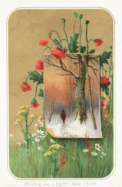 Coquelicots et peinture, carte de Nouvel An - English School