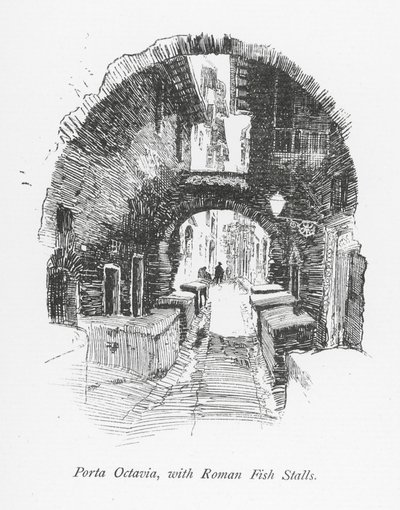 Porta Octavia, avec des étals de poisson romains (litho) - English School