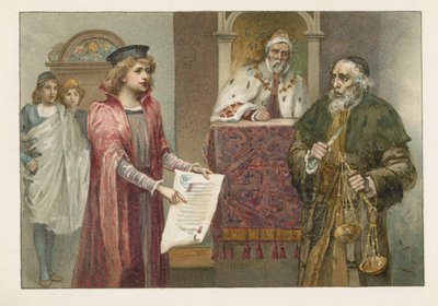 Portia, Shylock et le juge dans Le Marchand de Venise - English School