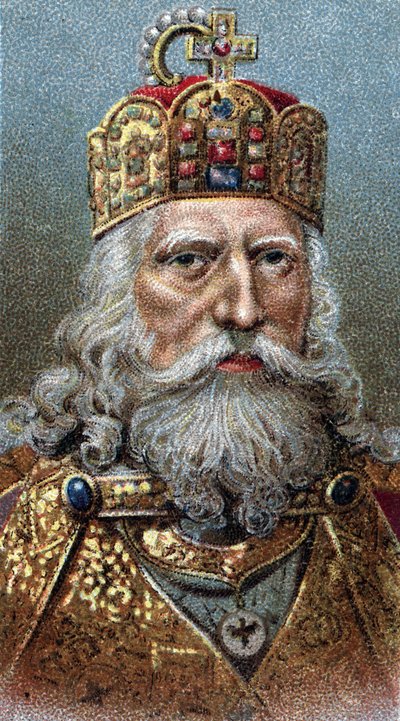 Portrait de Charlemagne (742-814), roi des Francs - Charles le Grand - De la série Leaders of Men - Chromolithographie - École anglaise, 20e siècle. - English School
