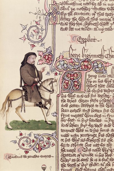 Portrait de Geoffrey Chaucer (c.1342-1400) fac-similé des Contes de Canterbury par Geoffrey Chaucer (c.1342-1400) - English School