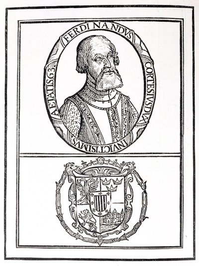 Portrait de Hernado Cortes (1485-1547) et ses armoiries, de 