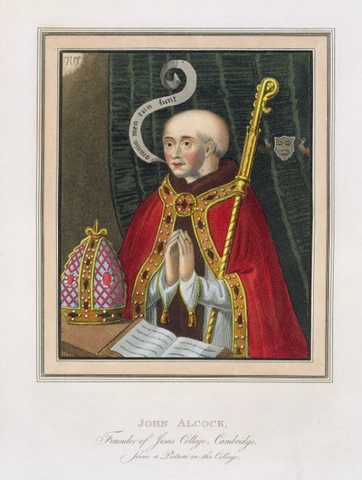 Portrait de John Alcock (c. 1430-1500), fondateur du Jesus College, Cambridge, de The History of Cambridge, pub. par R. Ackermann, 1815 - English School