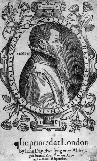 Portrait de John Day, frontispice du Livre des Martyrs de Foxe, 1564 - English School