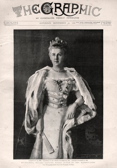 Portrait de Wilhelmina des Pays-Bas (1880-1962), reine des Pays-Bas - Première page du journal « The Graphic » - English School