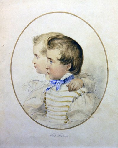 Portrait de deux frères en costume militaire, vers 1840 - English School