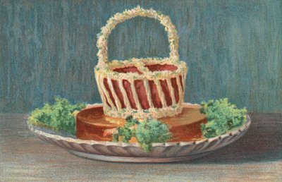 Panier de viande en pot avec bordure en aspic (lithographie couleur) - English School