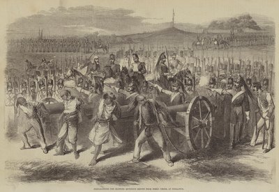 Préparatifs pour souffler les Cipayes mutins avec des pièces de campagne, à Peshawur (gravure) - English School