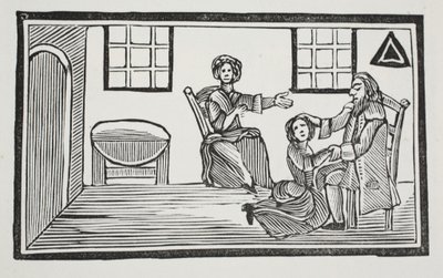 La jolie Bessie recevant la bénédiction de son père en partant chercher sa propre subsistance, illustration de Chap-books du XVIIIe siècle par John Ashton, pub. 1882 - English School