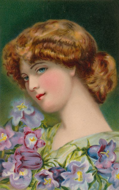 Jolie fille aux cheveux auburn avec des fleurs - English School