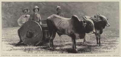 Le prince Albert Victor avec le "roi des éléphants" dans un wagon de jungle à Mysore, Inde - English School