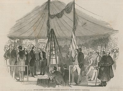 Le Prince Albert posant la première pierre de l
