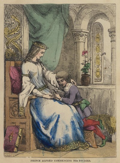 Le prince Alfred commence ses études (gravure en couleur) - English School