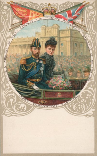 Le prince et la princesse de Galles, ouverture du Parlement fédéral, Melbourne, 9 mai 1901 - English School