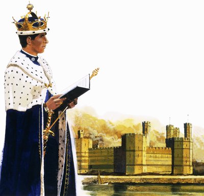 Prince de Galles devant le château de Caernarvon - English School