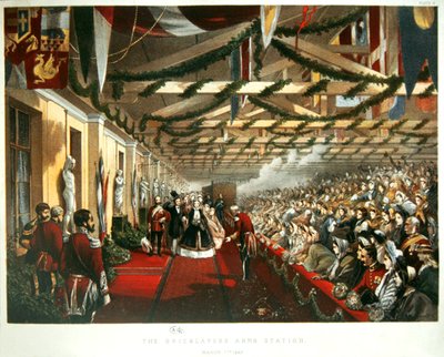 La princesse Alexandra de Danemark arrivant à Londres le 7 mars 1863 à la gare de Bricklayers Arms avec son futur mari, le prince de Galles. 1863 - English School
