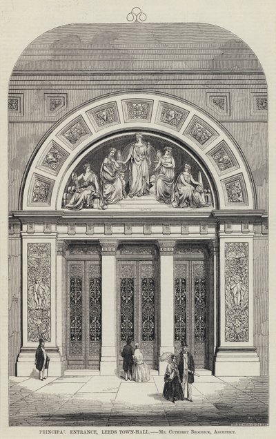 Entrée principale, hôtel de ville de Leeds (gravure) - English School