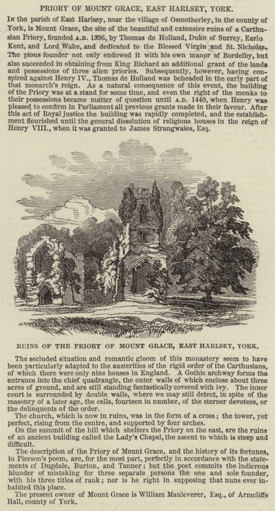 Prieuré de Mount Grace, East Harlsey, York (gravure) - English School