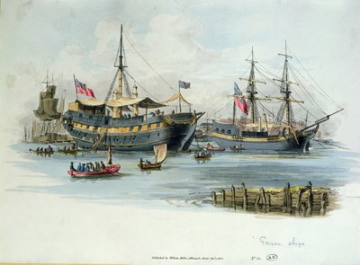 Navires-prisons utilisés par les Britanniques pendant les guerres napoléoniennes pour loger des prisonniers français, 1805 - English School