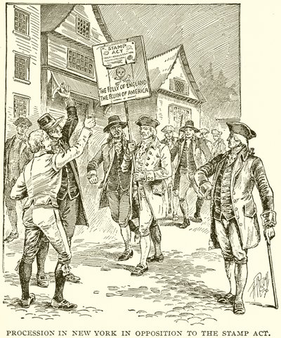 Procession à New York contre le Stamp Act - English School