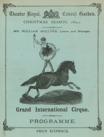 Programme du Theatre Royal, Covent Garden, Londres, saison de Noël 1884-85 - English School