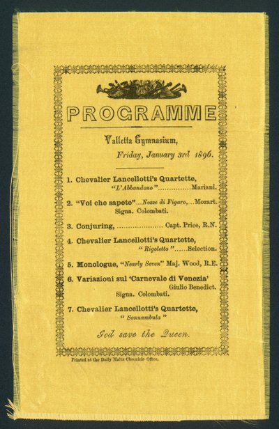 Programme pour le Gymnase de La Valette, 3 janvier 1896 - English School