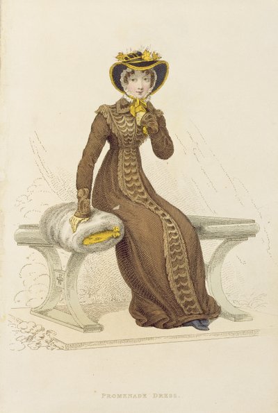 Robe de promenade, planche de mode de Ackermanns Repository of Arts - English School