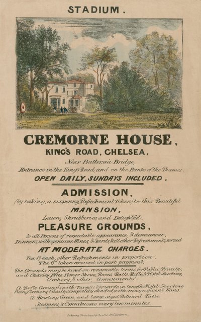 Dépliant promotionnel pour le stade, Cremorne House, Kings Road, Chelsea, Londres - English School