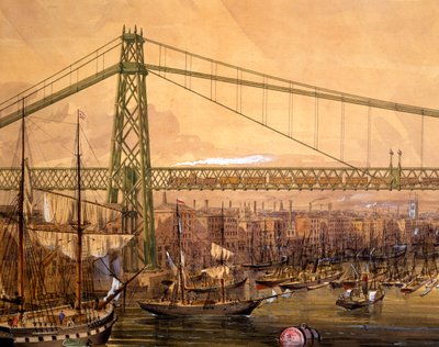 Projet de pont ferroviaire sur la Tamise, près de la Tour (aquatinte colorée à la main) - English School