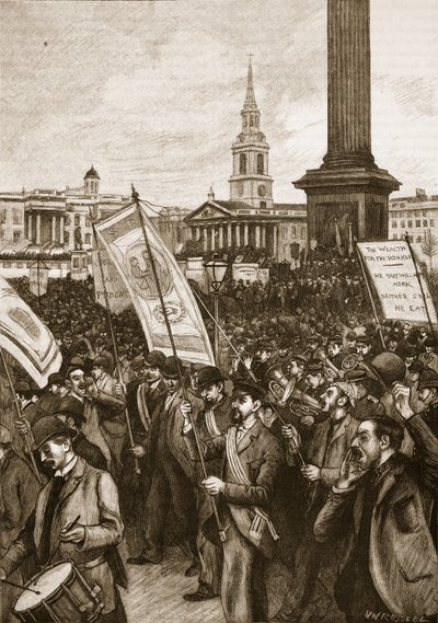 Réunion publique à Trafalgar Square en commémoration du Bloody Sunday, 1892, illustration de Cassells Illustrated History of England - English School
