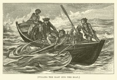 Tirer le mât dans le bateau (gravure) - English School