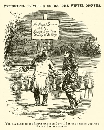 Dessin humoristique : Nager dans la Serpentine, Hyde Park, Londres - English School