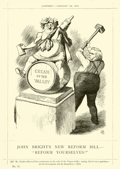 Caricature de Punch concernant John Bright : Le Nouveau Projet de Réforme de John Bright, "Réformez-vous !", 22 janvier 1870 - English School