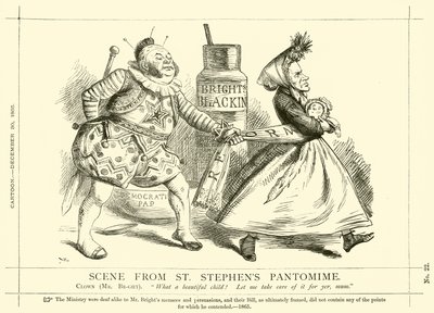 Caricature de Punch concernant John Bright : Scène de la Pantomime de St Stephen, 30 décembre 1865 - English School