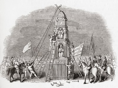 Les puritains détruisant la croix de Cheapside alias Eleanor Cross, Londres, Angleterre en 1643, de Old England: A Pictorial Museum, pub. 1847 - English School