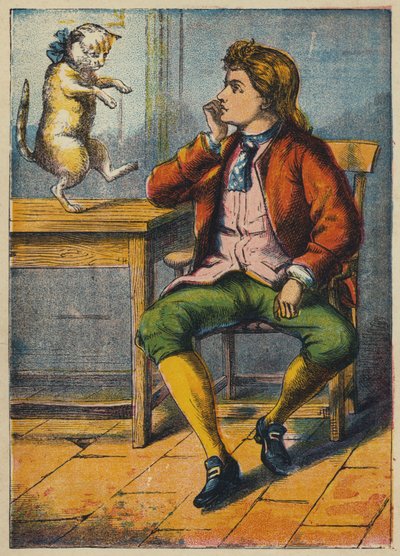 Le Chat Consolant le Fils du Meunier (lithographie en couleur) - English School
