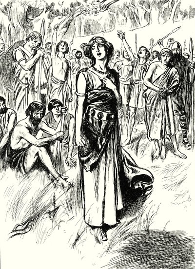 La reine Boadicée et ses soldats (lithographie) - English School