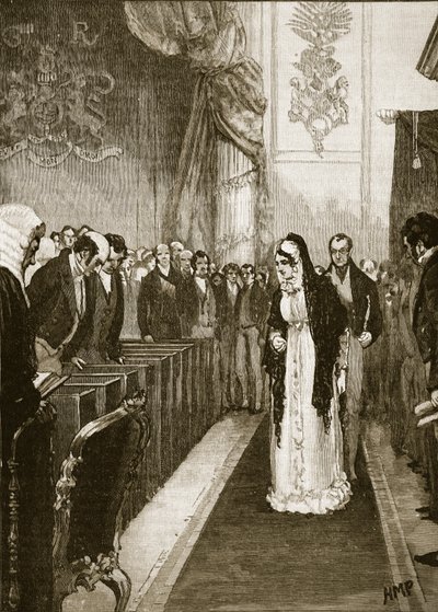 La reine Caroline entrant à la Chambre des Lords, illustration de Cassells Illustrated History of England - English School