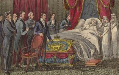 La reine Caroline sur son lit de mort, Brandenburg House, Hammersmith, Londres - English School