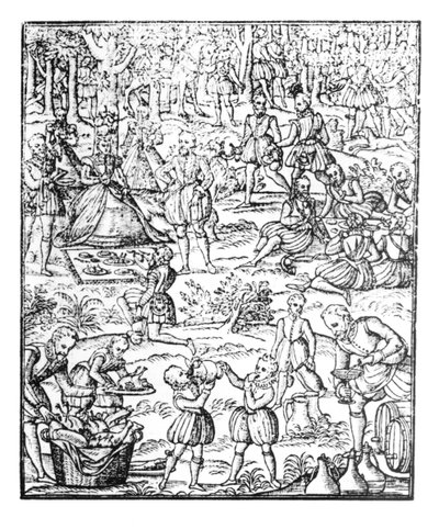 La reine Élisabeth I (1533-1603) à un pique-nique de chasse, planche de 