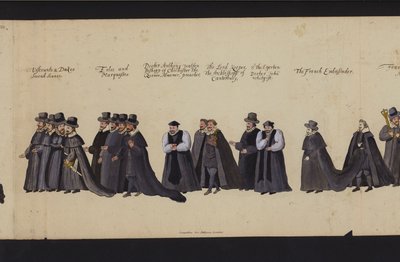Procession funéraire de la reine Elizabeth I (gravure en couleur) - English School