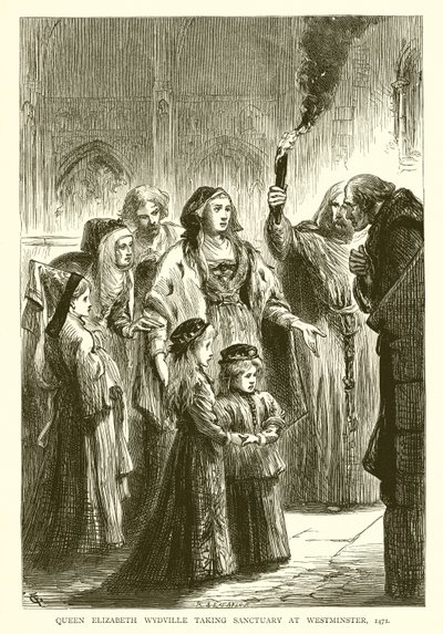 La reine Élisabeth Wydville se réfugiant à Westminster, 1471 - English School