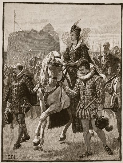 La reine Élisabeth à Tilbury, illustration de Cassells Illustrated History of England - English School