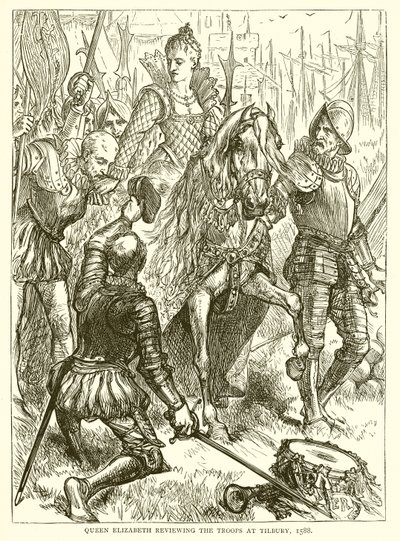 La reine Élisabeth passant en revue les troupes à Tilbury, 1588 - English School